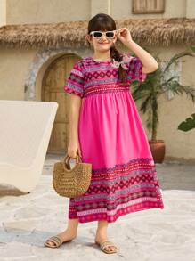 Vestido casual con estampado floral amarillo para niñas preadolescentes