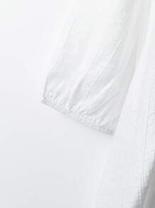 Linhara 女式刺绣休闲宽松度假百搭七分袖衬衫 - 白色 - 查看 5