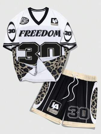 Prep Men Jersey Print Sports T-Shirt And Shorts Set