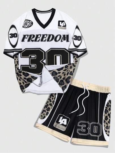 Prep Conjunto de camiseta deportiva y pantalones cortos con estampado de personaje de anime oscuro