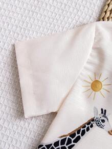 SHEIN Playful Pals Cartoon Animal & Plant Print Short Sleeve Shirt For Young Boys, Summer Summer Holiday