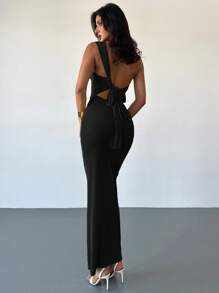 Firerie Robe Maxi élégante et sexy à une épaule froncée avec dos ouvert, verte, convenant pour la Saint-Valentin, la saison des mariages, la Saint-Patrick, le printemps/l'été