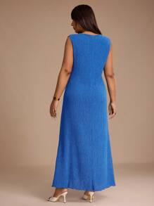 SHEIN Unity Women's Plus Size Blue Sleeveless Textured Fitted Maxi Dress - Blue - View 2