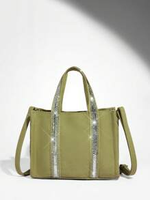 SHEIN BAE Women's Patchwork Webbing Large Capacity Handbag For Daily Use - Army Green - View 2