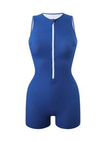 Swim SPRTY Ladies' Green Zip-Front Sleeveless One-Piece Swimsuit For Summer Beach Vacation - Green - View 7