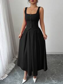 Rafferiza 2 件套女式无袖荷叶边下摆背心和褶皱 A 字裙，时尚百搭的服装