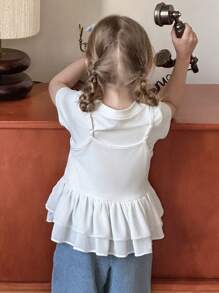 DAZY 2pcs/Set Girls Summer Casual Solid Color Short Sleeve T-Shirt & Camisole