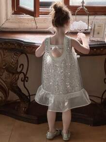 DAZY Young Girls Sweet Bowknot Sequins High-End Princess Dress, Young Girls Summer Outfits,Fall Clothes