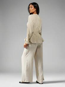 MISSGUIDED Woven Long Sleeve Tie Front Blouse And Wide Leg Trousers Two Piece Co Ord Set - Multicolor - View 2