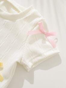 Camiseta de niña de verano blanca elegante con lazo 3D, adecuada para deportes y uso casual - Blanco - Ver 7