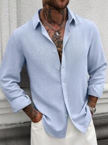 Manfinity CasualCool White Casual Linen Long Sleeve Shirt, Minimalist & Fashionable, Suitable For Summer