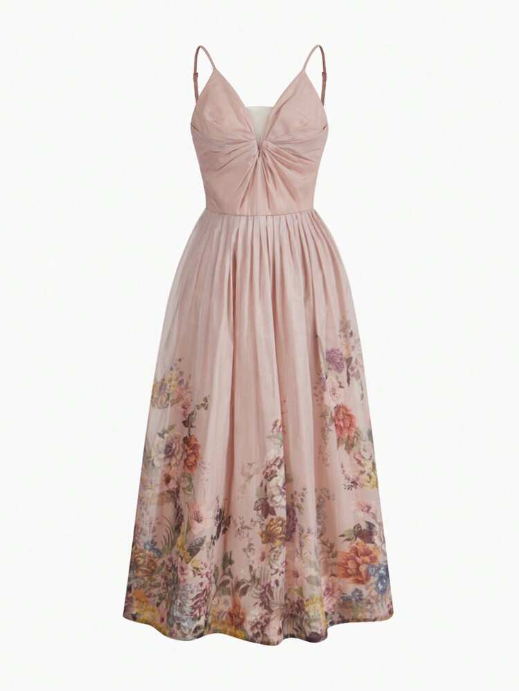 FLORAL PRINT GATHERED CAMI DRESS