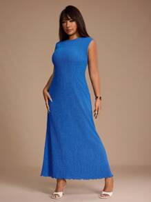 SHEIN Unity Women's Plus Size Blue Sleeveless Textured Fitted Maxi Dress - Blue - View 5
