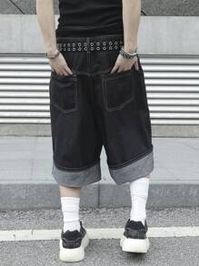 Manfinity EMRG 男士简约时尚牛仔短裤，适合夏季 - 黑色 - 查看 2