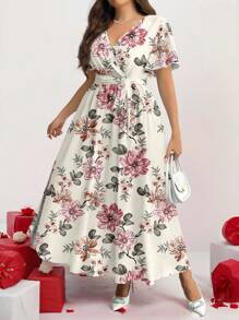 Firerie 休闲简约复古花卉图案宽松大码连衣裙，适合秋冬季 - 彩色 - 查看 3