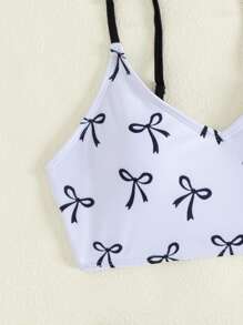 Tween Girls' Bow Print Bikini Set For Summer Beach Holiday Young Girls Sets Bathing Suits For Teens Sets Swim Suits For Women Swimming Suits For Woman Bathing Suits Teen Set - Black - View 3