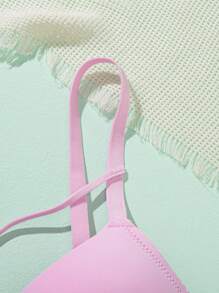 1pc Women's Solid Color See-Through Lace Camisole Wire Bra - Pink - View 6