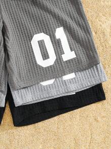 3pcs Kids Tween Boy Casual Versatile And Comfortable Letter Print Pattern Loose Knit Loose Clean Color Shorts Multi Piece Set, 3 Styles Each, 1 Three Pieces Set Suitable For Commuting To School, Daily Leisure Vacation Travel, Suitable For Sports, Suitable For Spring And Summer Seasons