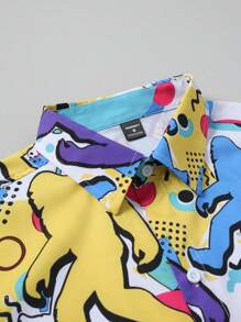 Manfinity RSRT Men's Gorilla Printed Single Breasted Casual Short Sleeve Shirt