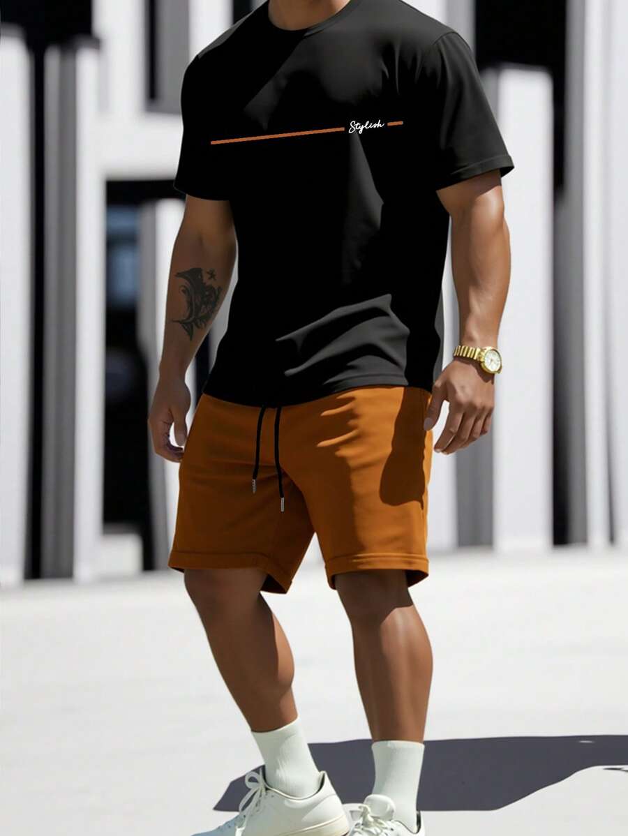 Manfinity Homme Bộ áo len bó và quần short dệt cho nam - Nhiều màu - Xem 1