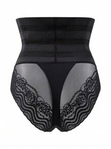 SHEIN 1 Peça Short Modelador de Cintura com Recorte de Renda - Preto - Visão 7