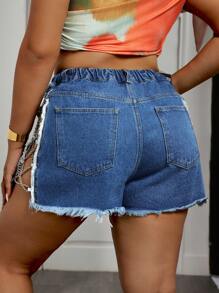 Slaydiva Plus Size Distressed Denim Shorts, Fashion Suitable For Summer - Medium Wash - View 2