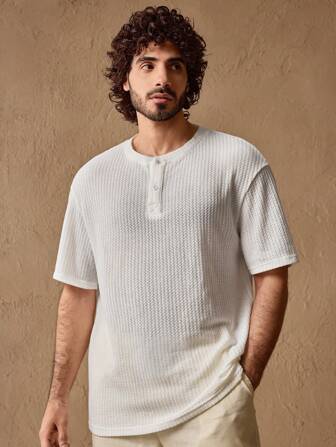 Manfinity ModaGents Camiseta informal suelta de manga dolman con media cremallera y unicolor para hombre