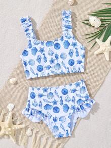 SHEIN Young Girls Cute Printed Bikini Sets, Fashion Beach Vacation Swimwear Summer Holiday