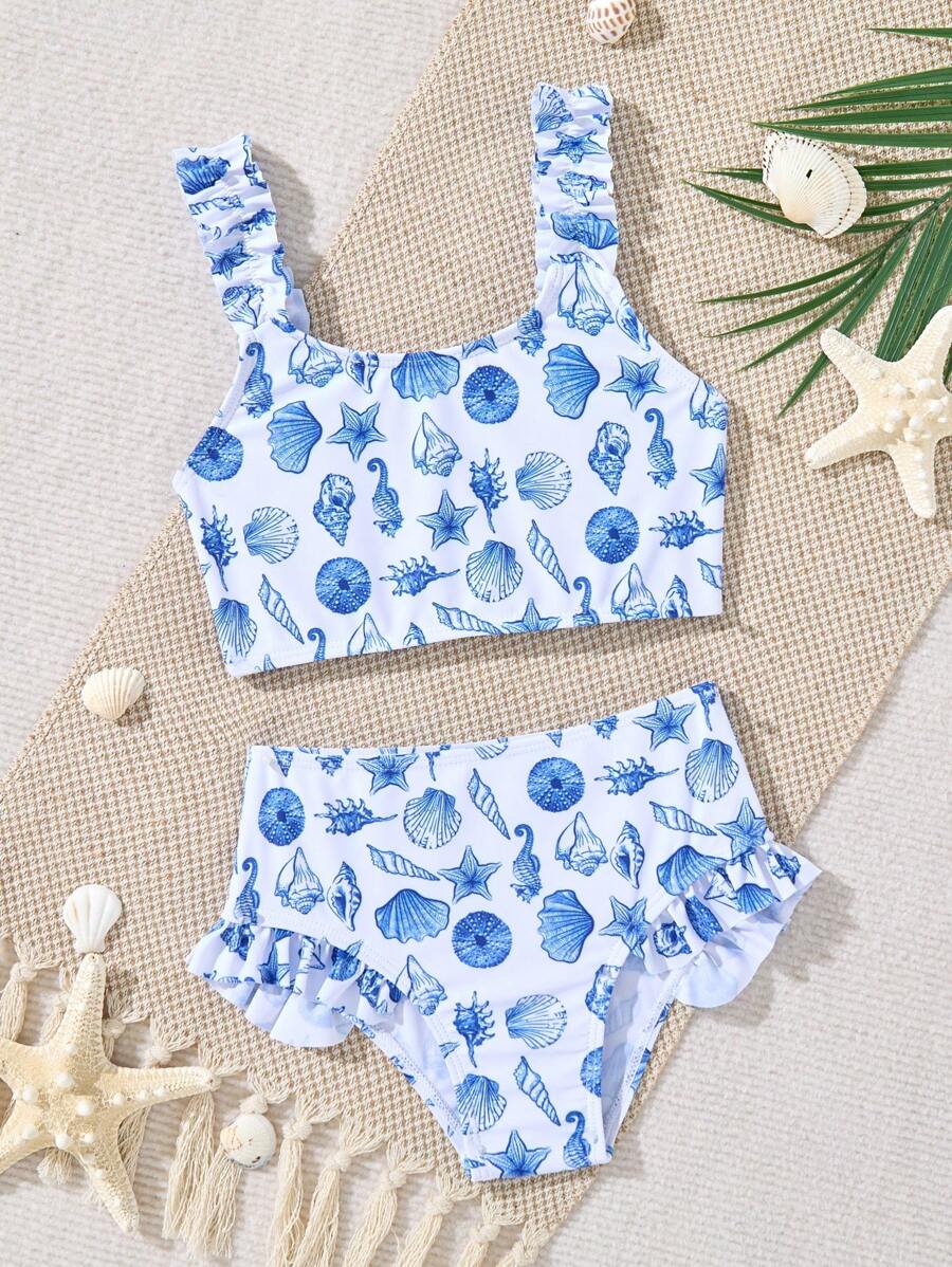 SHEIN Young Girls Cute Printed Bikini Sets, Fashion Beach Vacation Swimwear Summer Holiday