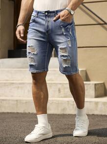RivetRise Men's Summer Casual Washed Distressed Skinny Denim Shorts Jorts Ripped Jean Shorts Men