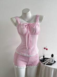 Elamini Women Two Pieces Outfits For Daily Wear - Pink - View 1