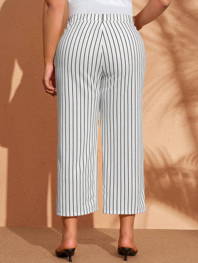 Plus Size Striped Print Elegant Straight Leg Pants, Suitable For Spring