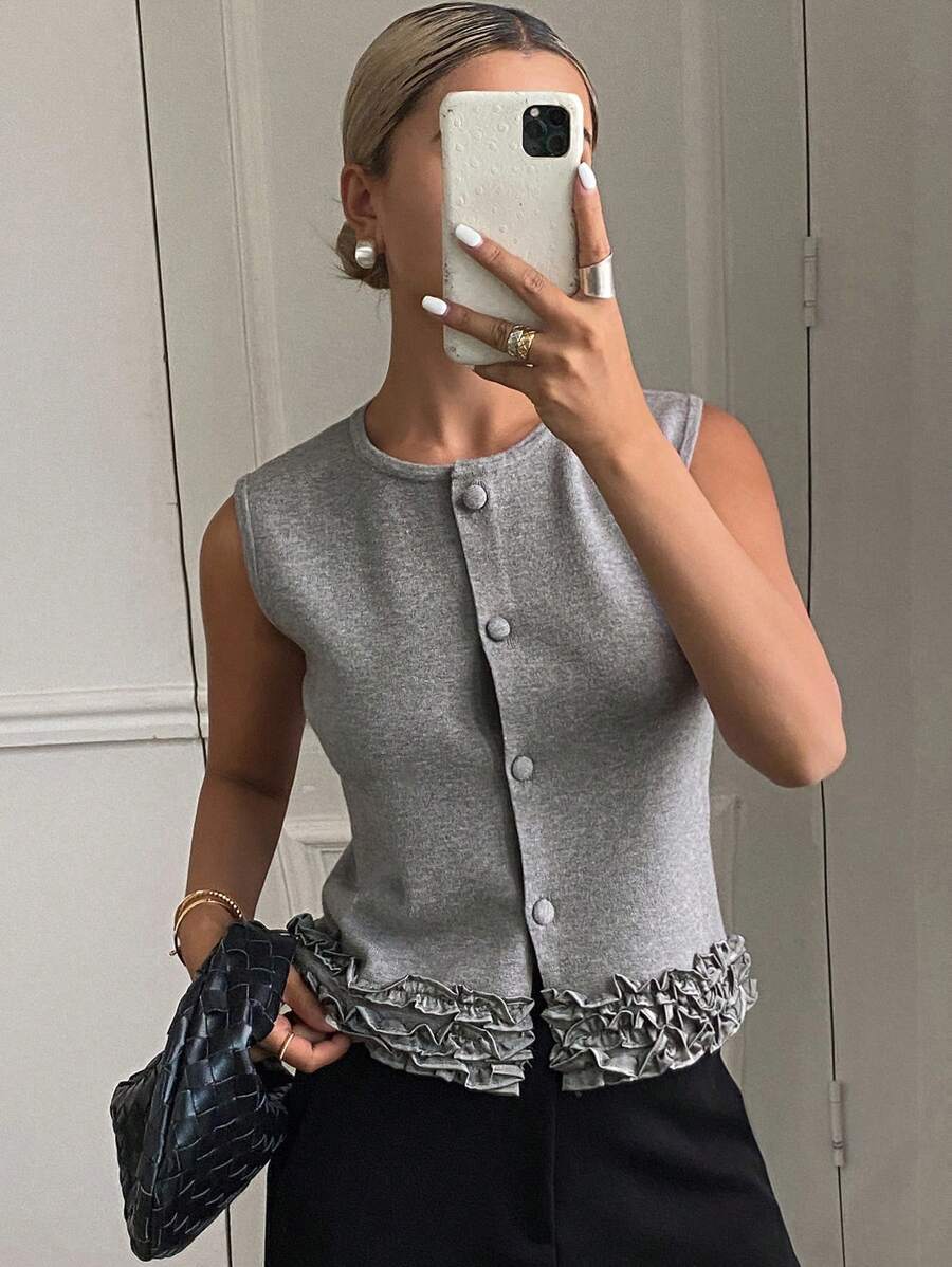 Livesso Nuovo gilet lavorato a maglia estivo da donna per festival musicali