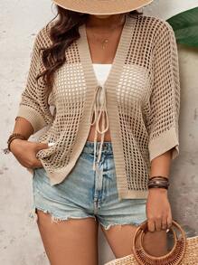 SHEIN VCAY 2025 Loose Hollow Out Knit Cover Up For Women, Thin Casual Vacation Cover Up Top, Summer Western Wear Women Crochet Top Sheer Top Summer Cardigan Summer Outfits For Women  Beach Outfits For Woman Vacation Outfits Women Beach Boho Rave Outfits Country Concert Outfit Festival Outfits Brunch Outfits For Women Beach Vacation Outfits Graduation Outfit Old Money Cute Summer Tops  Going Out Tops Women Summer Bottoms Concert Tops