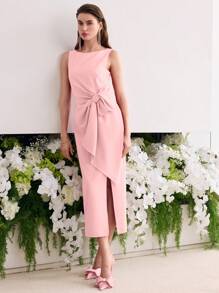 MOTF Soiréza BOW DETAIL SPLIT DRESS DRESSES FOR WEDDING EVENT - Pink - View 4