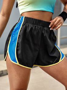 POWERISTA Powerista Damen Farbblock Elastic Taille Sport Shorts, Sommer