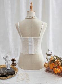 SHEIN MOD Elegantes einfarbiges Spitzen-Bustier Damen Unterhemd, sexy weißes Trägertop, Party-Top, Abschluss-Top, Sommer-Top, Frauen Korsett - Weiss - Übersicht 2