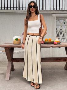 SHEIN Frenchy Gonna lunga a righe da donna a vita alta a sirena