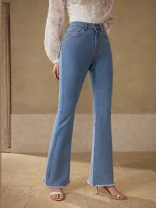 MOTF PREMIUM RAW HEM FLARE LEG JEANS - Light Wash - View 4