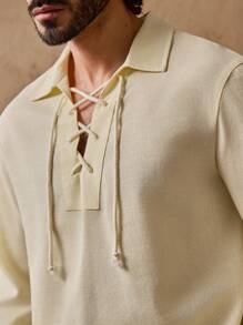 Manfinity ModaGents Camisa de punto de unicolor con ajuste anudado informal para hombres