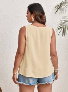 SHEIN VCAY Plus Size Sleeveless Solid Color Fashion Shirt, Suitable For Summer - Beige - View 2