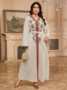 Al Najma Plus Size Women's Turkish Style & Arabic Design Kaftan Dress - Apricot - View 1