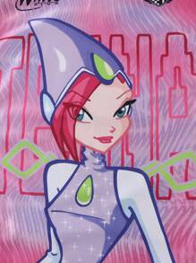 ROMWE MEN Winx Club X ROMWE 男式动漫球衣撞色网眼短袖运动 T 恤，运动服，2000 年代风格 - 粉色 - 查看 3