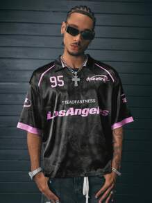 AXEPEAK Digital Print Loose Fit Polo Collar Short Sleeve Men Polo Shirt - Black - View 1