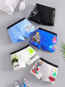 5pcs/Pack Boys' Cotton Gaming Print Boxer Briefs, Comfortable Underwear - Multicolor - View 5