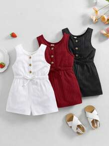 3pcs Set: Casual Knit Solid Color Vest & Romper
