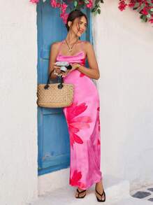 Vivid Eden 女士花卉印花镂空休闲度假长款吊带裙