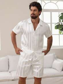 DAZY Solid White Satin Shirt & Summer Pajama Set For Men