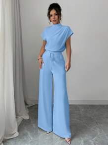 Chiquease Casual Elegant Apricot Woven Crew Neck Sleeveless Women Shirts, Apricot Woven Wide Leg Pants, 2 Pieces Set For Women Ladies Casual Sets Casual Sets For Women Outfits For Women Sets Women Clothing Two Pieces