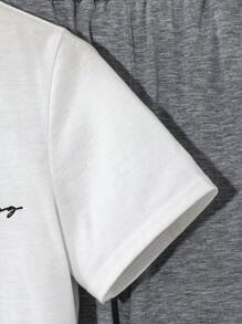 SHEIN 2pcs/Set Tween Boy Casual Letter Print Crew Neck Short Sleeve Top And Loose Knit Pants Pajama Set - White - View 5